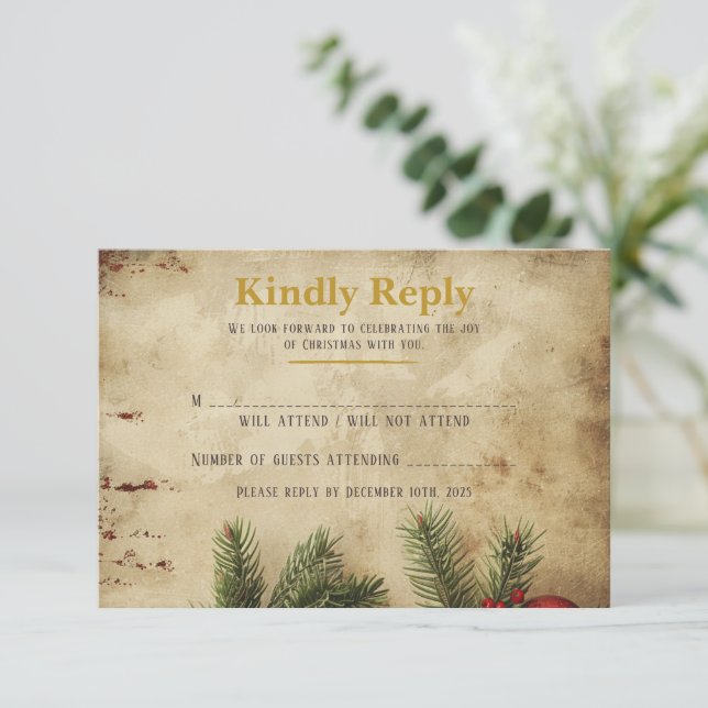 Carte RSVP Noël Vintage Or | Élégant (Debout devant)