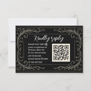 Carte RSVP Noir Beauté QR Code Mariage