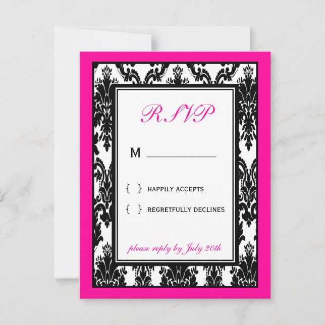 Carte RSVP noir blanc rose (Devant)