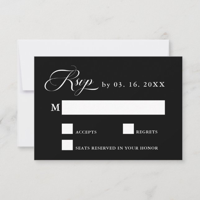 Carte RSVP noir de mariage élégant et délicat (Devant)