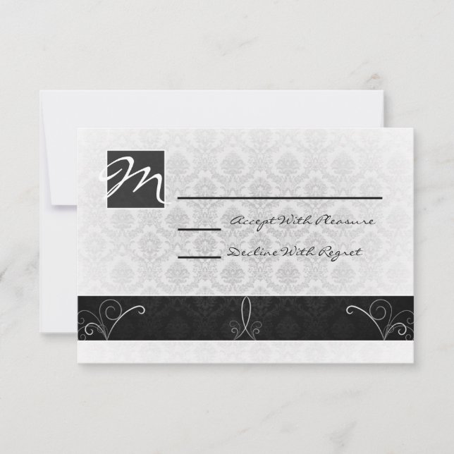 Carte RSVP noir et blanc Damas (Devant)