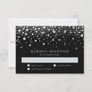 Carte RSVP noir et blanc Faux Silver Foil Confetti