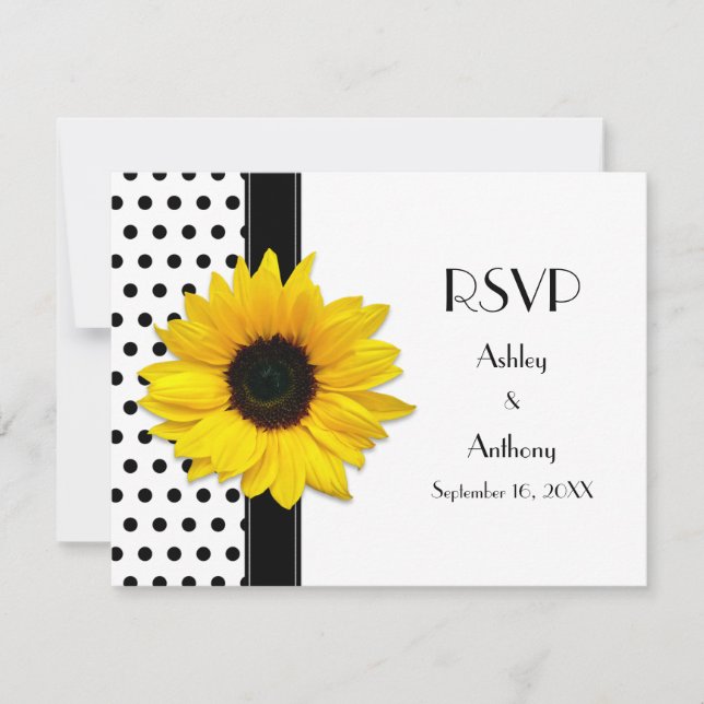 Carte RSVP Noir et Blanc Polka Dot Wedding (Devant)
