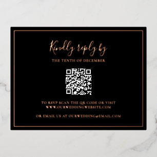 Carte RSVP Noir Rose Gold Foil QR Code Mariage RSV