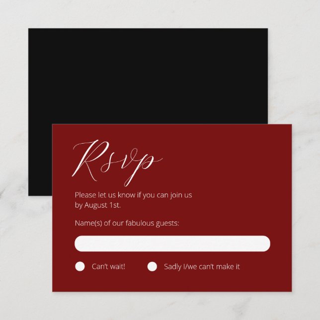 Carte RSVP noire et rouge chic (Devant / Derrière)