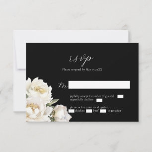 Carte RSVP noire Mariage White Peony