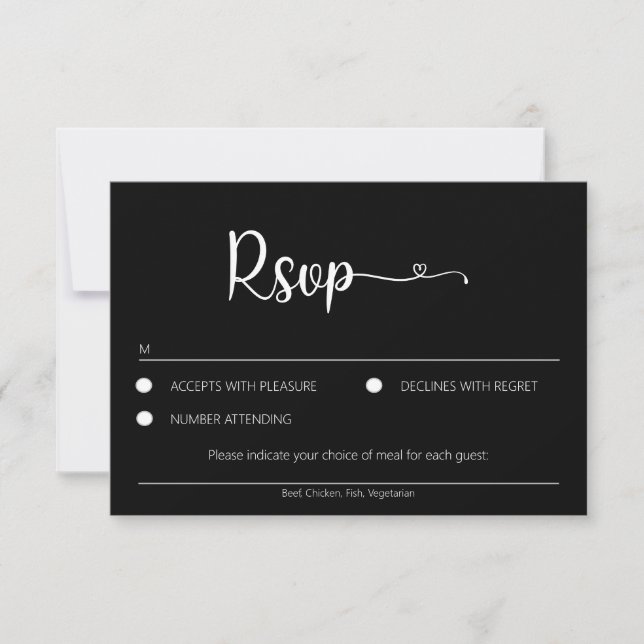 Carte RSVP Noire Simple Avec Choix De Repas (Devant)