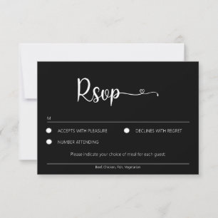 Carte RSVP Noire Simple Avec Choix De Repas