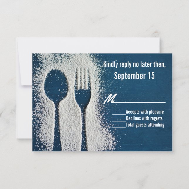 Carte RSVP Occasion en argent bleu avec farine (Devant)