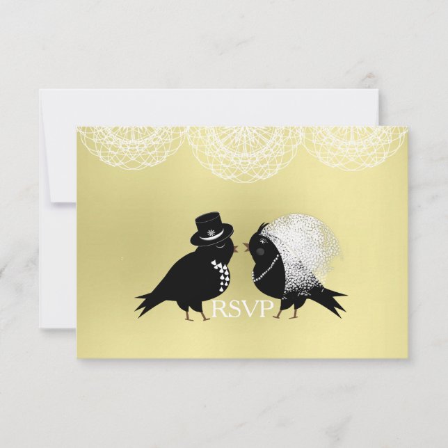 Carte RSVP Oiseaux Amoureux de la Mariée et du Mar (Devant)