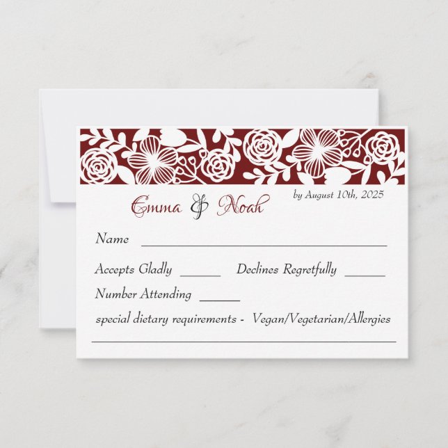 Carte RSVP Open Work Elegant Mariage Maroon (Devant)