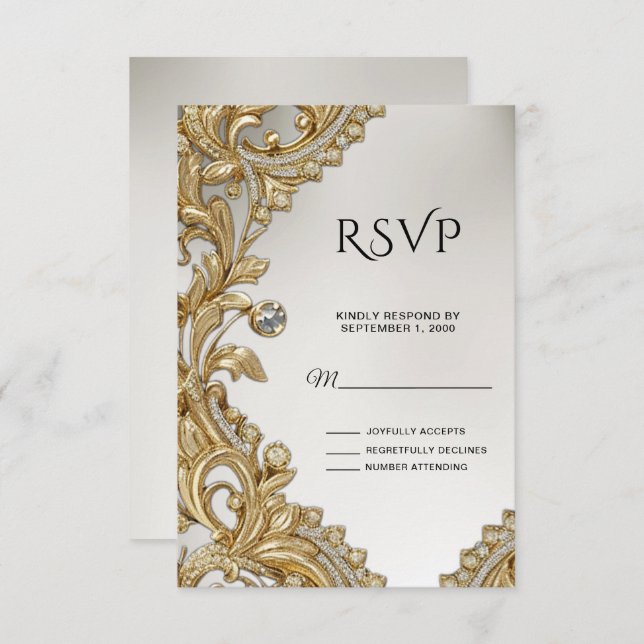 Carte RSVP or décorative (Devant / Derrière)