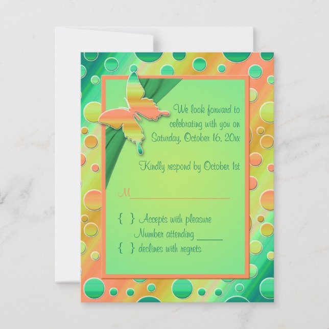 Carte RSVP Orange, Lime Green Polka Dot (Devant)