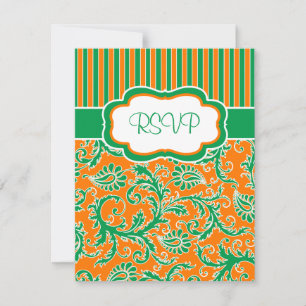 Carte RSVP orange, verte, blanche à rayures floral