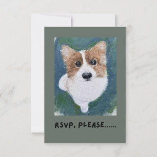 Carte RSVP originale Corgi Oil Pastel pour animaux