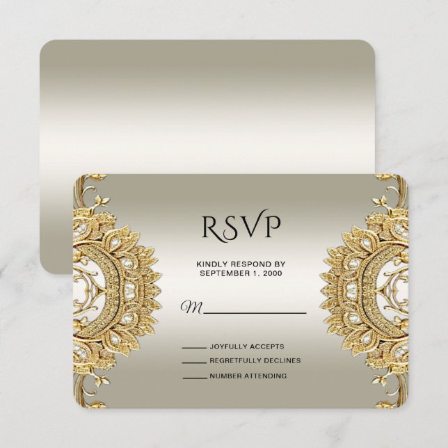 Carte RSVP Ornat Or (Devant / Derrière)