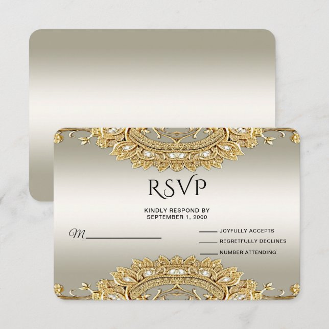 Carte RSVP Ornat Or (Devant / Derrière)