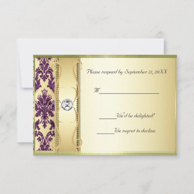 Carte RSVP P1 Gold sur Purple Damask (Devant)