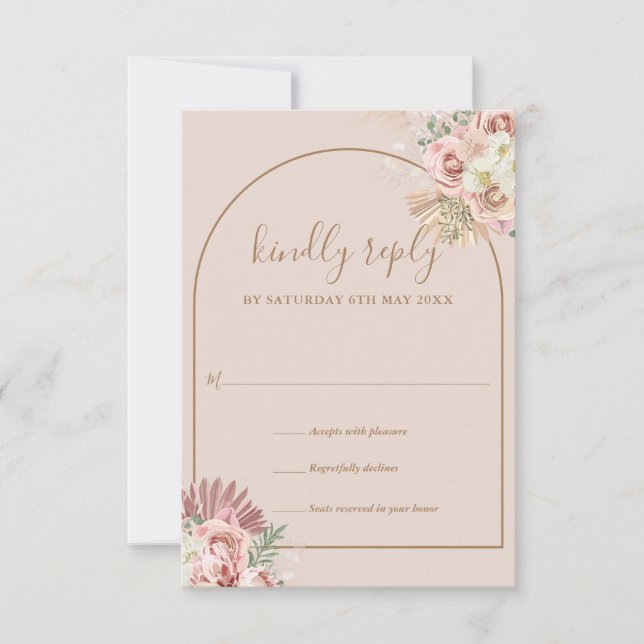 Carte RSVP Pampas Grass Floral Arc Monogramme (Devant)