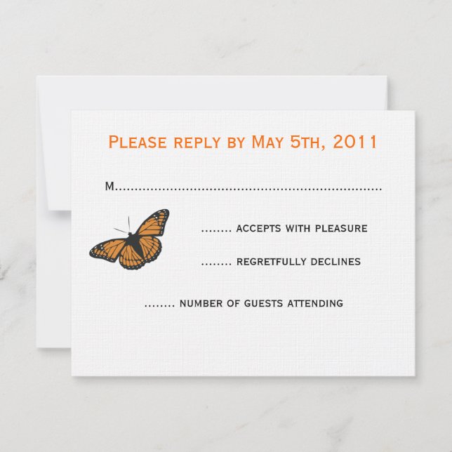 Carte RSVP Papillon moderne - Orange (Devant)