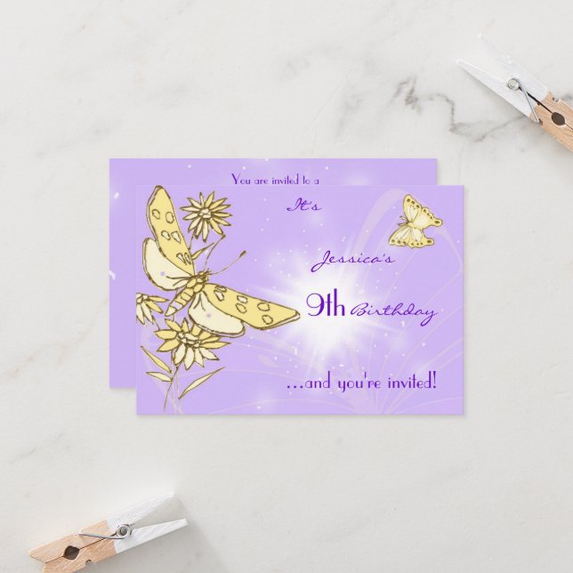 Carte RSVP Papillon Peach Violet (Devant/Arrière en situation)