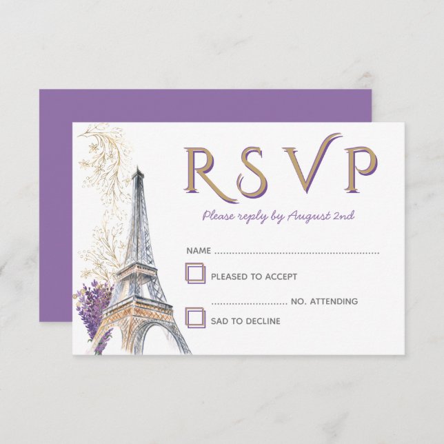 Carte RSVP Paris Tour Eiffel (Devant / Derrière)