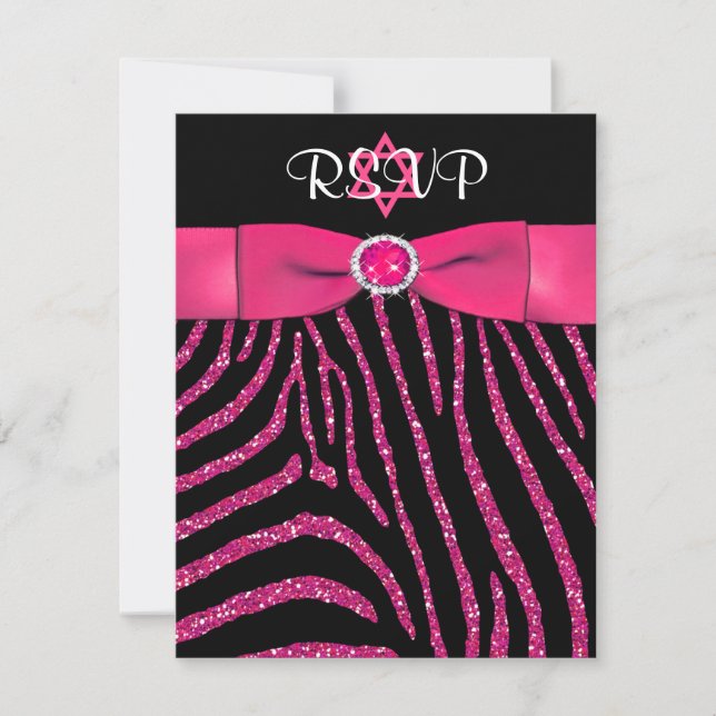 Carte RSVP Parties scintillant RIBBON Zebra, rose  (Devant)