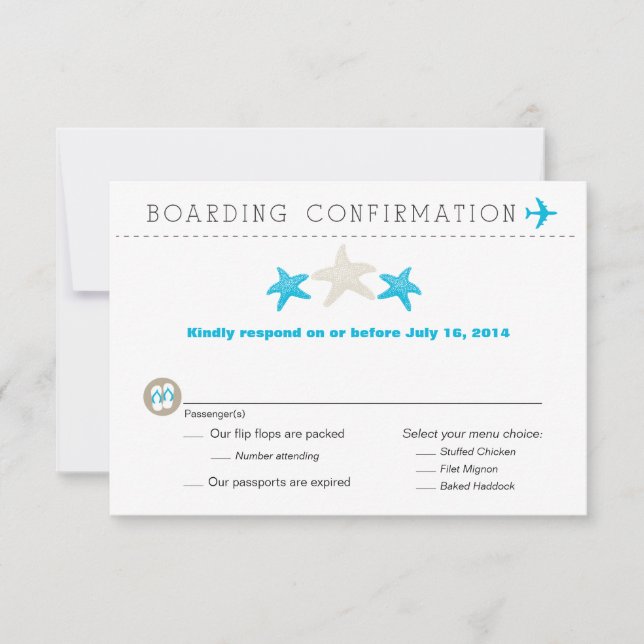 Carte RSVP Pass d'embarquement Starfish (Devant)