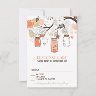 Carte RSVP Peach and Gold Mason Jars