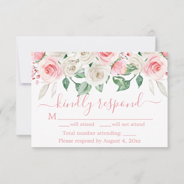 Carte RSVP Peach Peach Pink Floral Wedal (Devant)