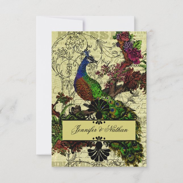Carte RSVP Peacock vintage (Devant)