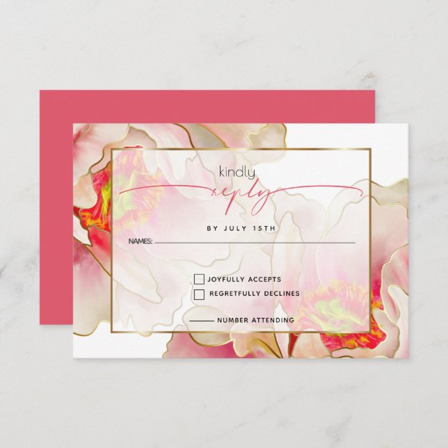 Carte RSVP Peony pour Rose de corail exotique (Devant / Derrière)