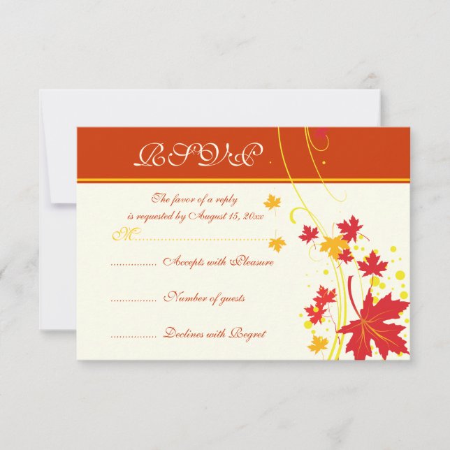 Carte RSVP personnalisée mariage rouge feuille (Devant)