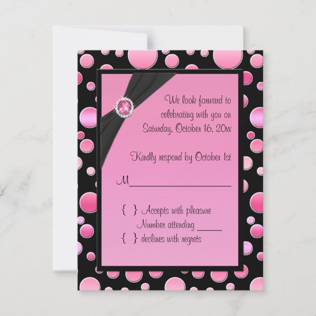 Carte RSVP Pink and Black Polka Dot (Devant)