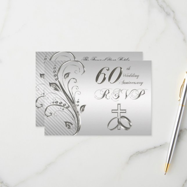 Carte RSVP pour le 60e anniversaire du Mariage (Devant/Arrière en situation)