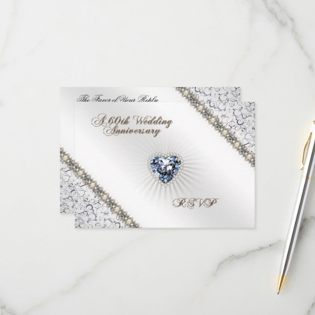 Carte RSVP pour le 60e anniversaire du Mariage (Devant/Arrière en situation)
