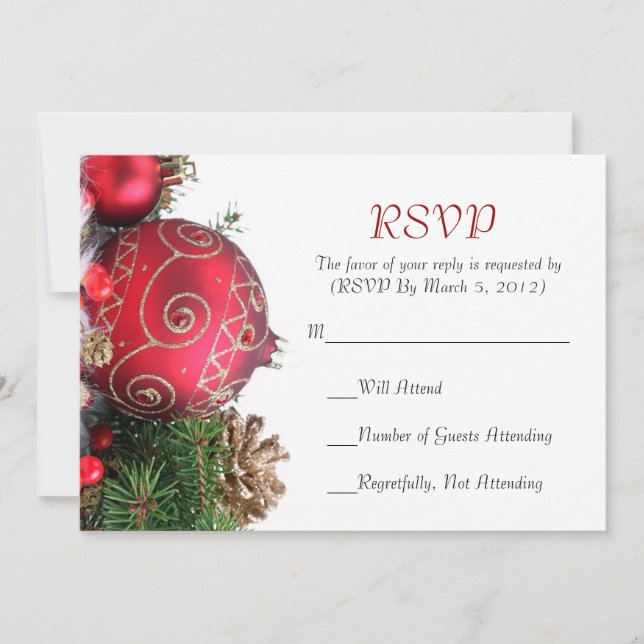 Carte RSVP pour les ornements rouges d'hiver (Devant)