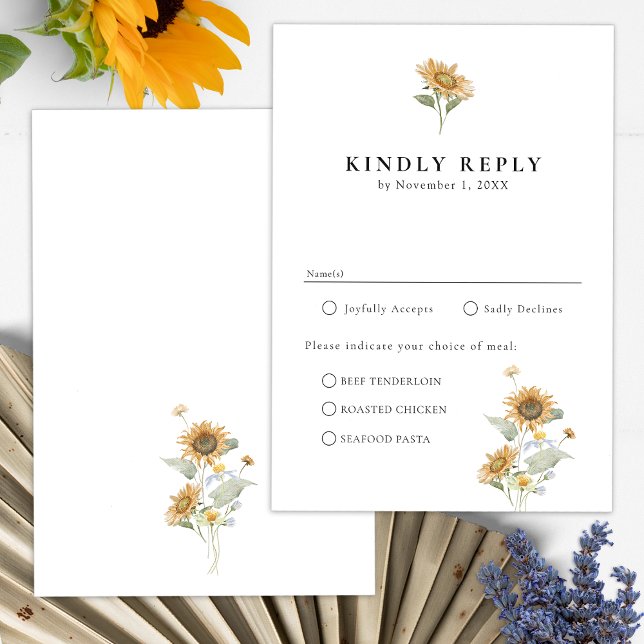 Carte RSVP pour les repas de tournesol (Elegant Minimalist Sunflower Wildflower Floral Meals RSVP Card by Painted Paperie
)