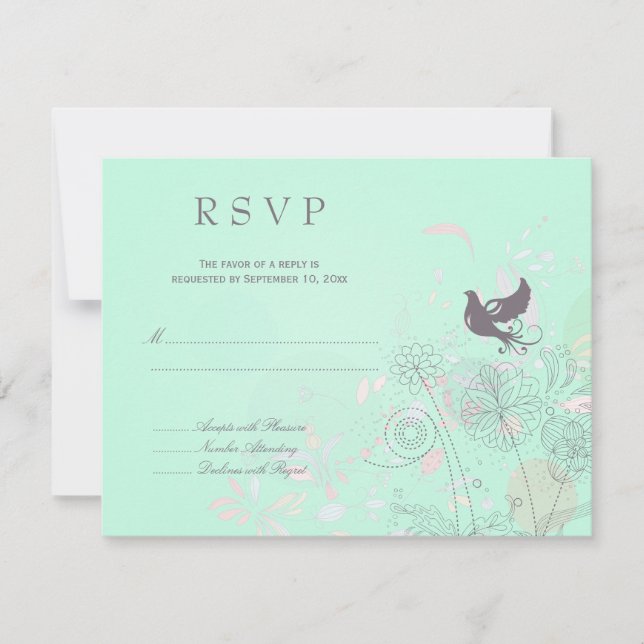 Carte RSVP pour mariage à ressort fleuri rose + gr (Devant)