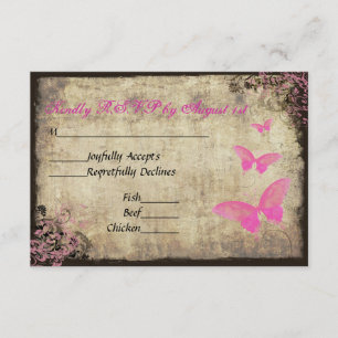 Carte RSVP pour mariage avec papillon rose Vintage