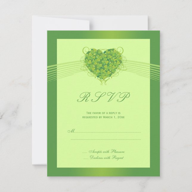 Carte RSVP pour mariage coeur shamrock vert (Devant)