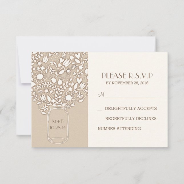 carte RSVP pour mariage en pot de mât floral (Devant)