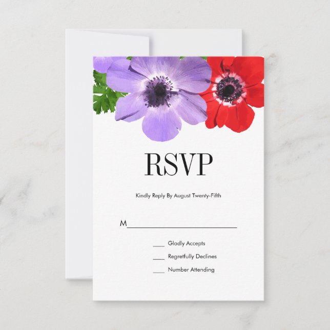 Carte RSVP pour mariage floral à l'anémone aquarel (Devant)