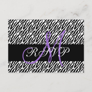 Carte RSVP pour mariage imprimé monogramme violet
