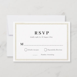 carte RSVP pour mariage noir et blanc cadre or