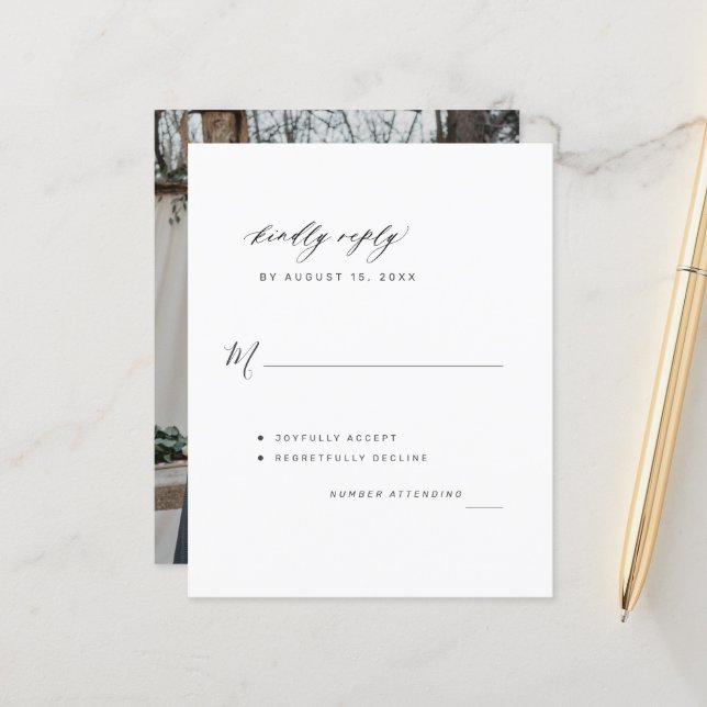 Carte RSVP pour mariage photo budget (Devant/Arrière en situation)