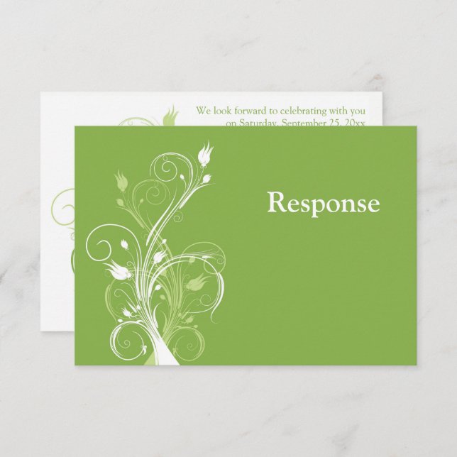 Carte RSVP pour mariage vert, blanc floral (Devant / Derrière)