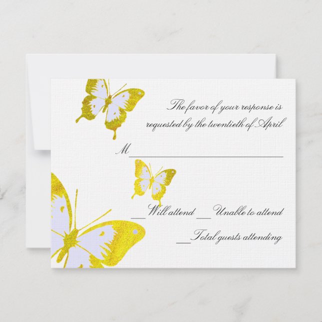 Carte RSVP pour papillons jaunes (Devant)