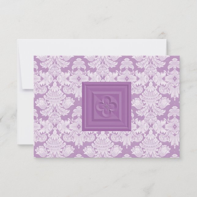 Carte RSVP pourpre Damask avec Croix ou Quatrefoil (Devant)