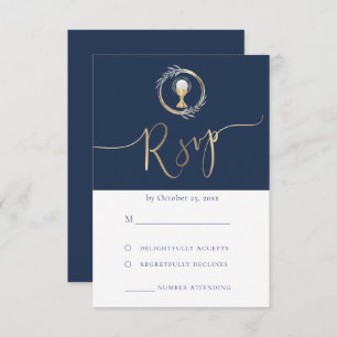 Carte RSVP première communion design bleu